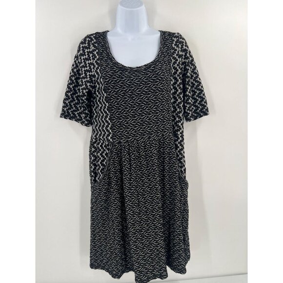 Anthropologie Saturday Sunday Size L Black  White Chevron Pattern Textured Dress - Picture 1 of 13